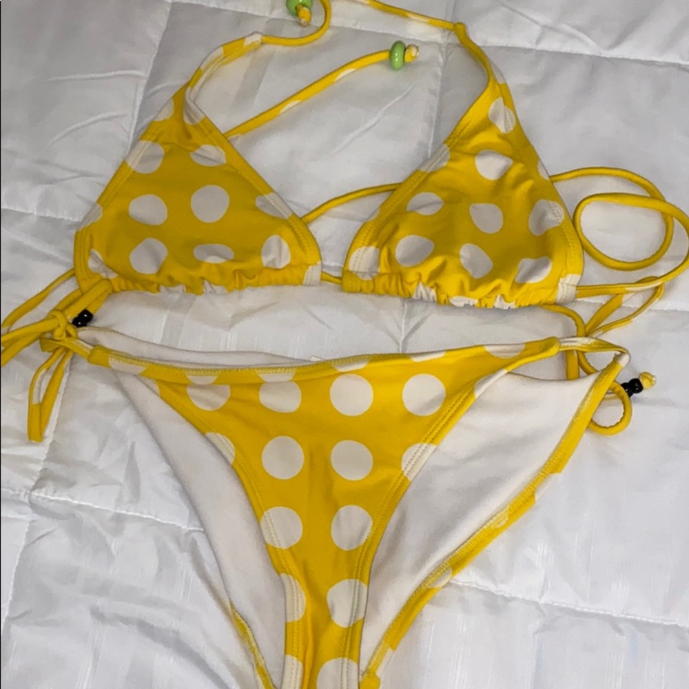 Yellow polka dot triangle bikini